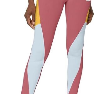 PUMA CLSX High Waist Women’s Pink,Blue,Yellow Leggings, Size 1X, Retro Vibe
